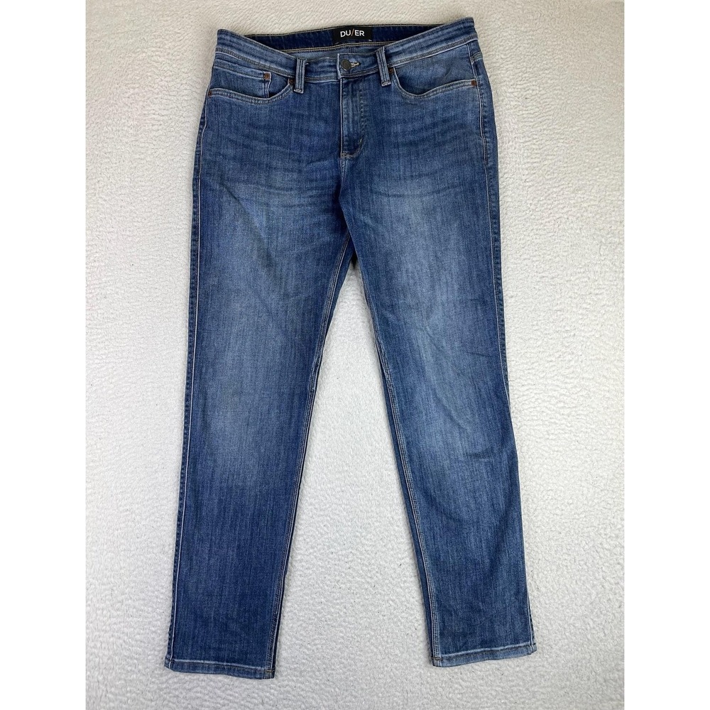 DU/ER L2X Slim Fit Jeans Mens 34x32 Blue Stretch Denim Med Wash Pants Casual